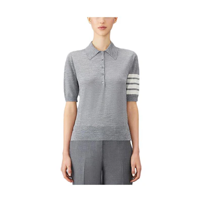 (Women) Thom Browne FW23 Pre-Fall Wool Knit Polo Sweater with 4-Bar Stripes. FKP053AY1014