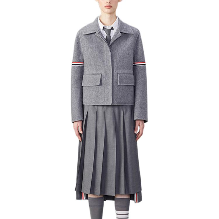 Lookbook (Women) Thom Browne FW24  Iconic Stripe Satin Armband Jacket in Grey. FBC915S-F0656-035