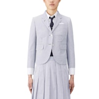 (Women) THOM BROWNE FW24 Navy Blue Stripe Pocket Long Sleeve Jacket. FBC010H-00572-415 (Women) THOM BROWNE FW24 Navy Blue Stripe Pocket Long Sleeve Jacket. FBC010H-00572-415