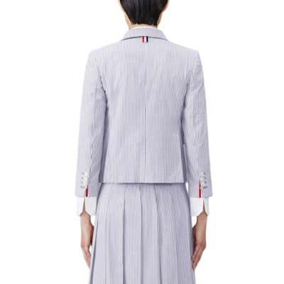 (Women) THOM BROWNE FW24 Navy Blue Stripe Pocket Long Sleeve Jacket. FBC010H-00572-415 Shop (Women) THOM BROWNE FW24 Navy Blue Stripe Pocket Long Sleeve Jacket. FBC010H-00572-415