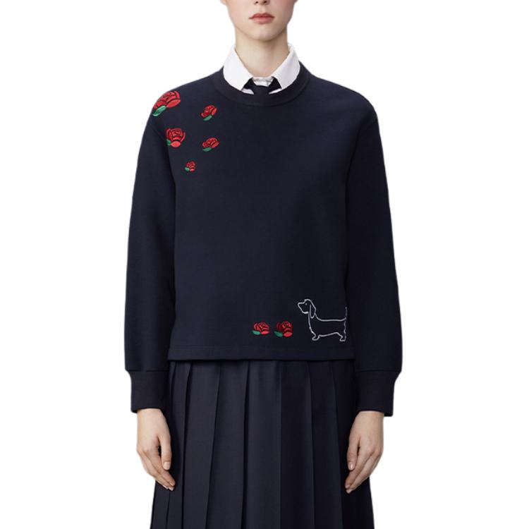 (Women) Thom Browne FW24  Oversized Crewneck Long Sleeve Sweatshirt Navy Blue. FJT365E-06931-415