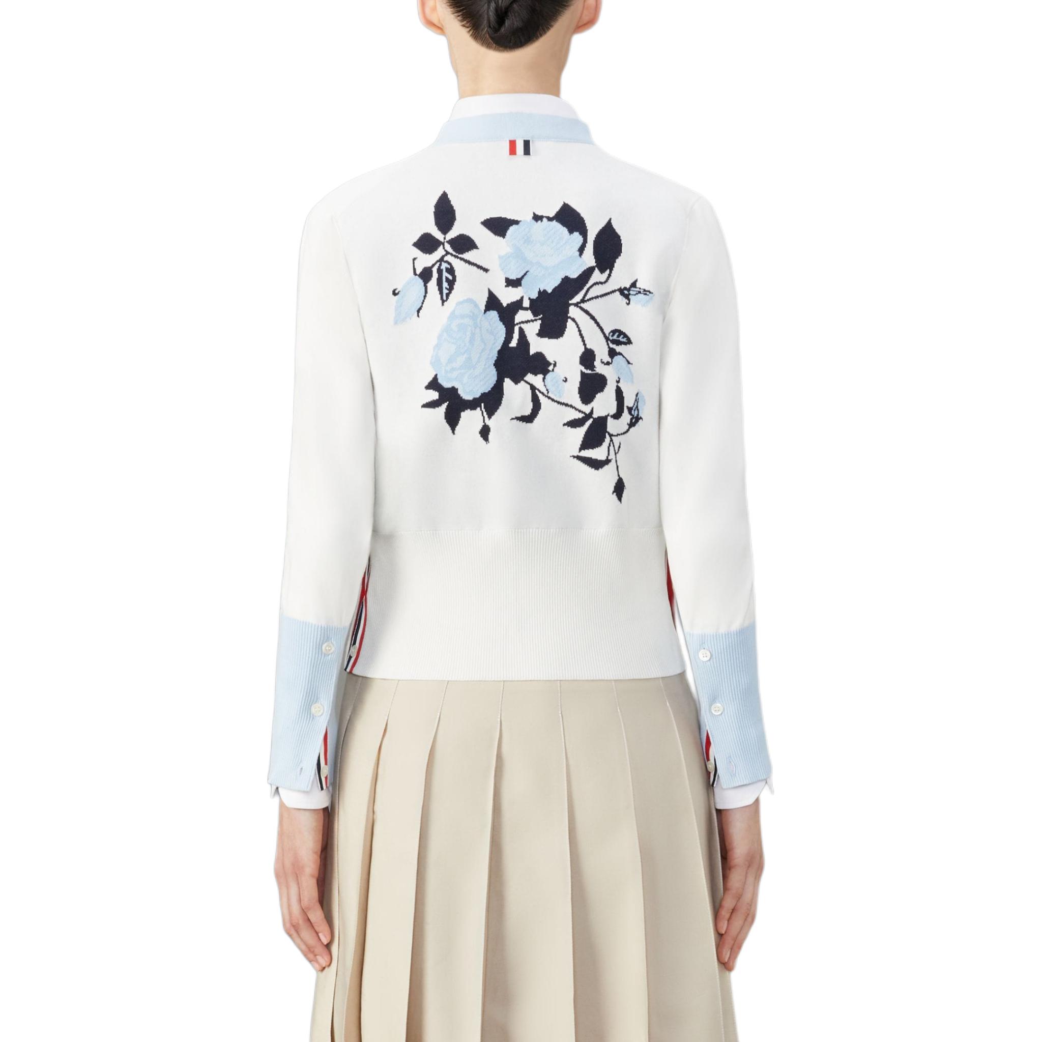 Shop (W) Thom Browne FW24 白色花卉V領針織開衫毛衣 FKC587A-Y3004-100