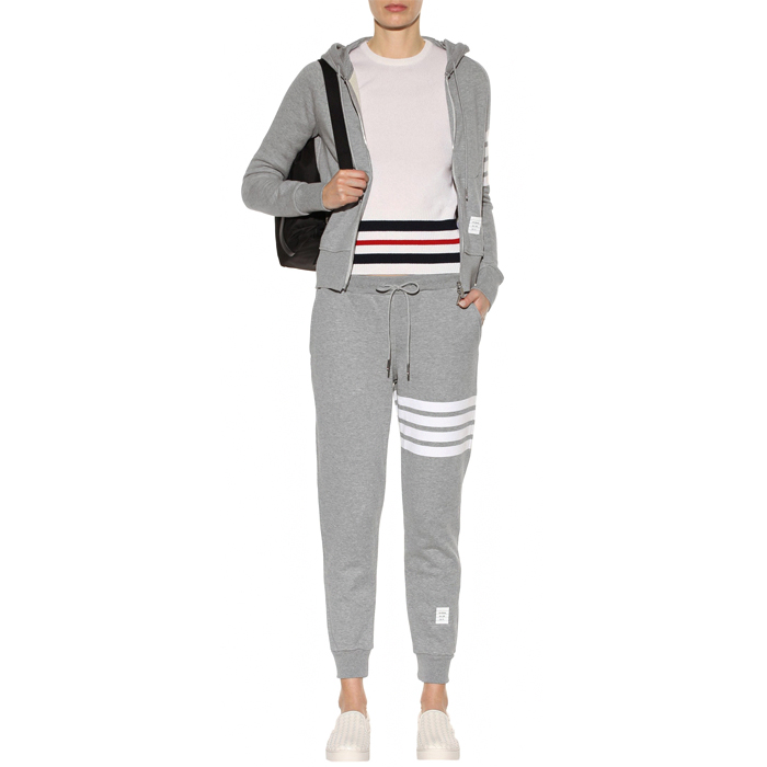 Purchase (W) Celana Jogger Thom Browne Abu-Abu, 4-Stripes, Koleksi FW21 FJQ001A-00535-055