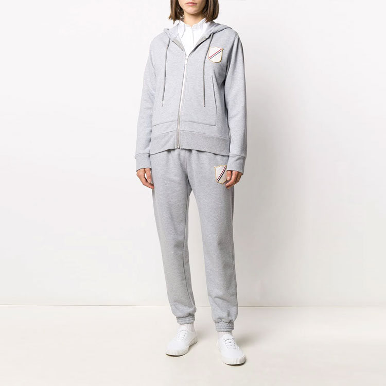Shop (Women) Thom Browne Gray Logo Zip-Up Hooded Sweatshirt Jacket FJT167A-06931-065