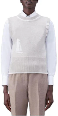 (Women) Thom Browne Gray Wool Knit Sleeveless Loose Vest. FKV168A-Y1029-265 Buy (Women) Thom Browne Gray Wool Knit Sleeveless Loose Vest. FKV168A-Y1029-265