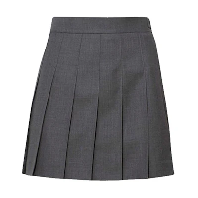 (Women) Thom Browne Gray Wool Pleated Skirt - Summer Preppy Style Back to School. FGC402V-00626-035