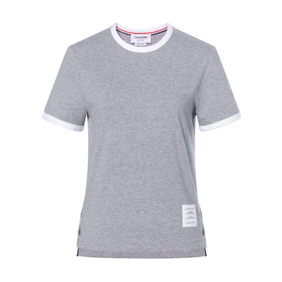 (Women) Thom Browne Grey Crewneck T-Shirt with White Trim FJS075A-00042-055