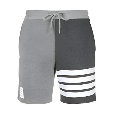 (Women) THOM BROWNE Grey Drawstring 4-Bar Patchwork Casual Shorts. FJQ056F-00535-982