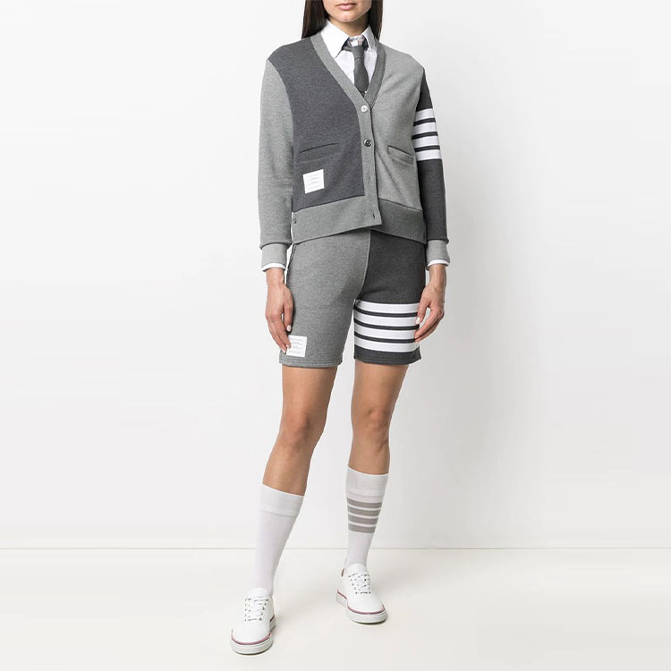 Lookbook (W) THOM BROWNE Celana Pendek Kasual Abu-Abu 4-Bar Patchwork dengan Tali Serut. FJQ056F-00535-982