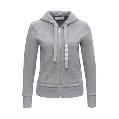 (Women) THOM BROWNE Grey Four-Stripe Zip Hoodie FJT127A-03034-055