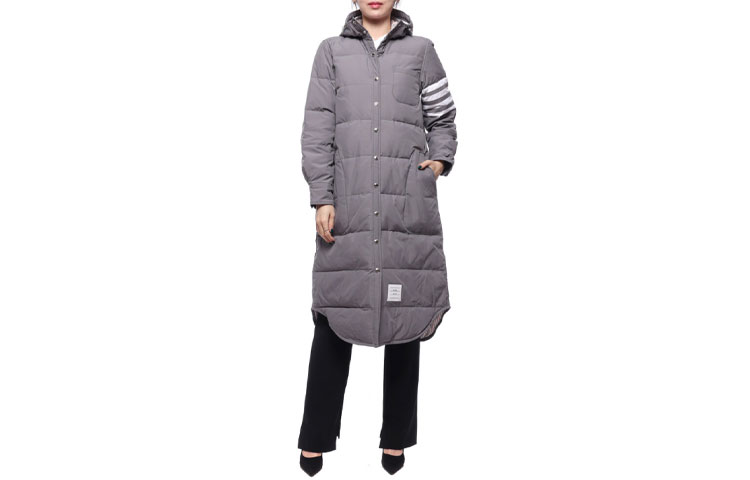 (Women) Thom Browne Grey Hooded Mid-Length Jacket with Four Stripes FOD025X-05222-035 圖 2
