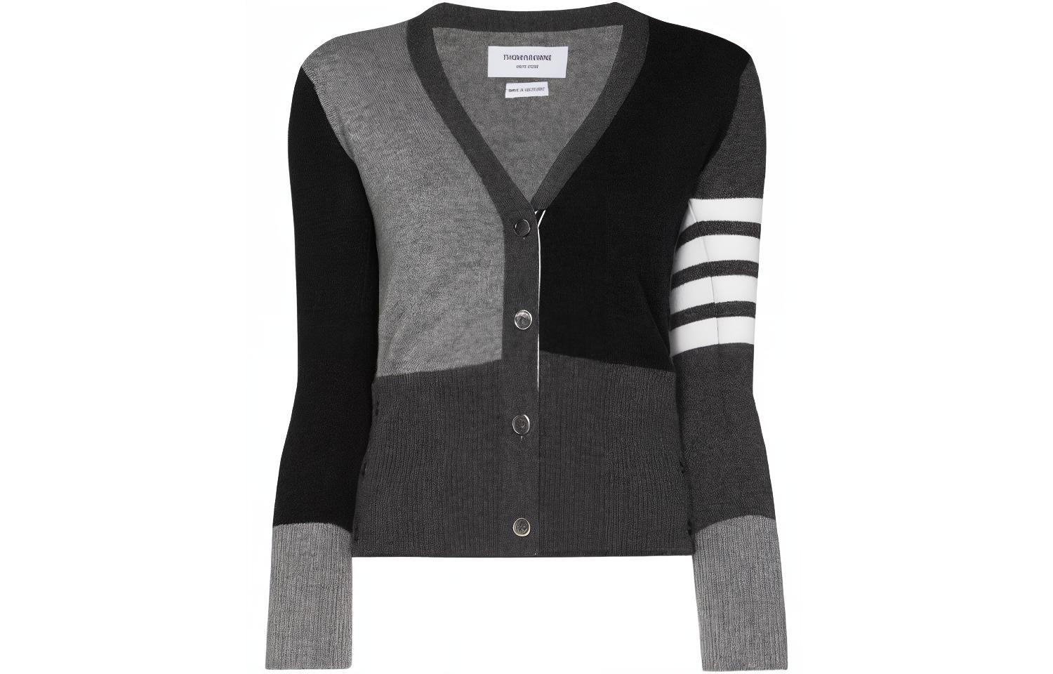 (Women) THOM BROWNE Grey Logo Print V-Neck Colorblock Cashmere Cardigan. FKC001-F0001-1982 圖 2