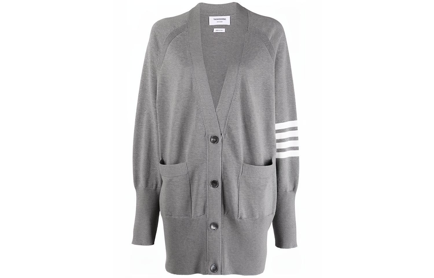 (Women) THOM BROWNE Grey Mid-Length Four-Bar Knit Cardigan FW21 FKC424A-Y3007-055