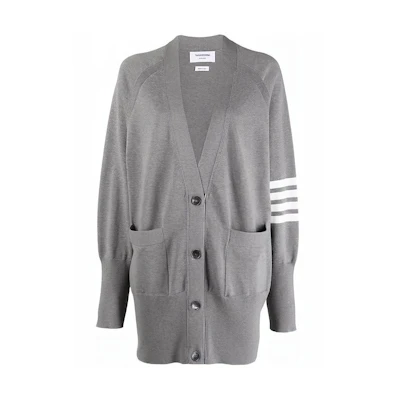 (Women) THOM BROWNE Grey Mid-Length Four-Bar Knit Cardigan FW21 FKC424A-Y3007-055