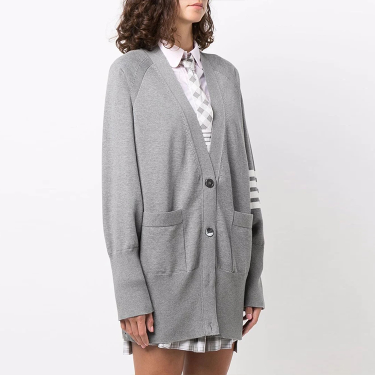 (Women) THOM BROWNE Grey Mid-Length Four-Bar Knit Cardigan FW21 FKC424A-Y3007-055 圖 4