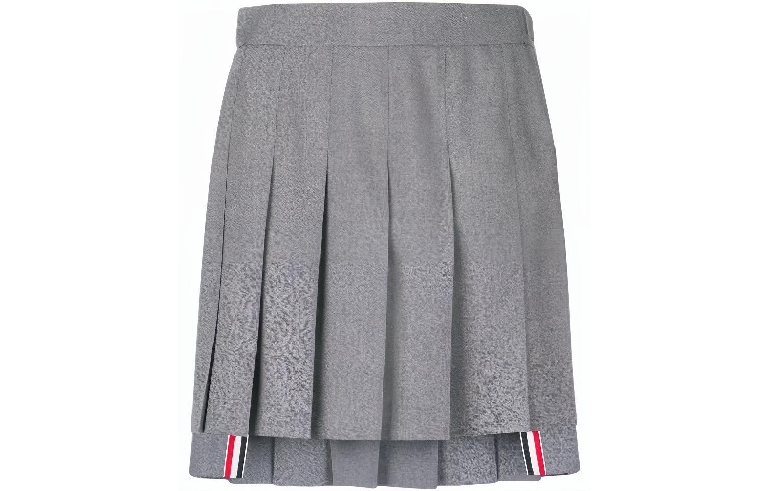(Women) Thom Browne Grey Pleated Mini Leather Skirt - Summer School Style FGC402A-02872-035