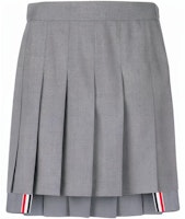 (Women) Thom Browne Grey Pleated Mini Leather Skirt - Summer School Style FGC402A-02872-035 (Women) Thom Browne Grey Pleated Mini Leather Skirt - Summer School Style FGC402A-02872-035
