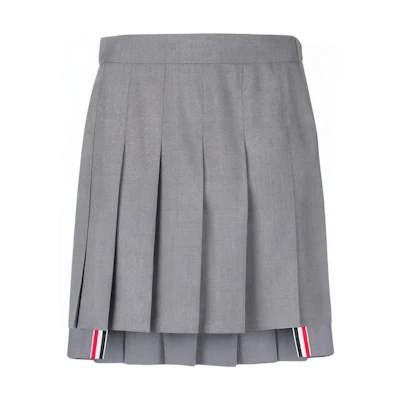 (Women) Thom Browne Grey Pleated Mini Leather Skirt - Summer School Style FGC402A-02872-035