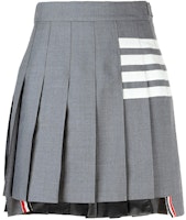 (Women) Thom Browne Grey Pleated Mini Skirt with Classic Four-Stripe Design. FGC402V-06146-035 (Women) Thom Browne Grey Pleated Mini Skirt with Classic Four-Stripe Design. FGC402V-06146-035