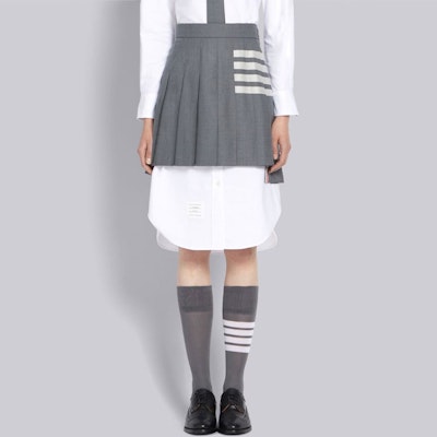 (W) 汤姆布朗经典四条纹设计灰色褶皱迷你裙 FGC402V-06146-035 Details for (W) 汤姆布朗经典四条纹设计灰色褶皱迷你裙 FGC402V-06146-035