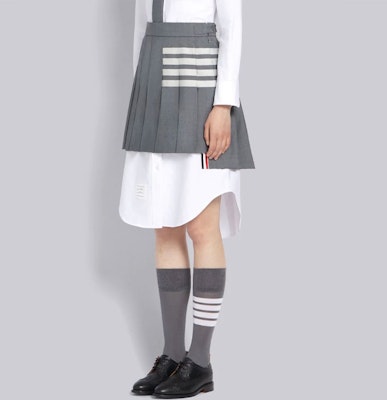 (W) 汤姆布朗经典四条纹设计灰色褶皱迷你裙 FGC402V-06146-035 Cheap (W) 汤姆布朗经典四条纹设计灰色褶皱迷你裙 FGC402V-06146-035