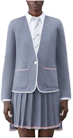 (Women) Thom Browne Grey Solid V-Neck Long Sleeve Jacket FKJ083A-Y1002-035 (Women) Thom Browne Grey Solid V-Neck Long Sleeve Jacket FKJ083A-Y1002-035