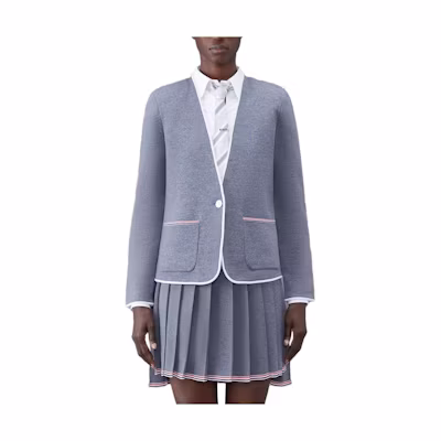 (Women) Thom Browne Grey Solid V-Neck Long Sleeve Jacket FKJ083A-Y1002-035