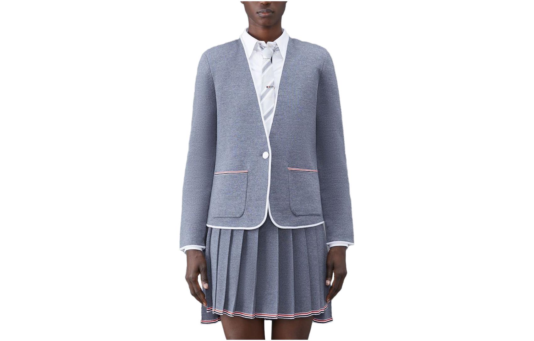 Order (W) Thom Browne 灰色純色V領長袖夾克 FKJ083A-Y1002-035