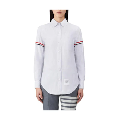 (Women) THOM BROWNE Grey Striped Oxford Long Sleeve Shirt SS21 FLL019E-00098-035