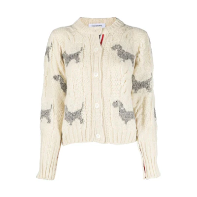 (Women) Thom Browne Hector Plaid Crewneck Cardigan Sweater Women’s White FKC542A-Y1506-100