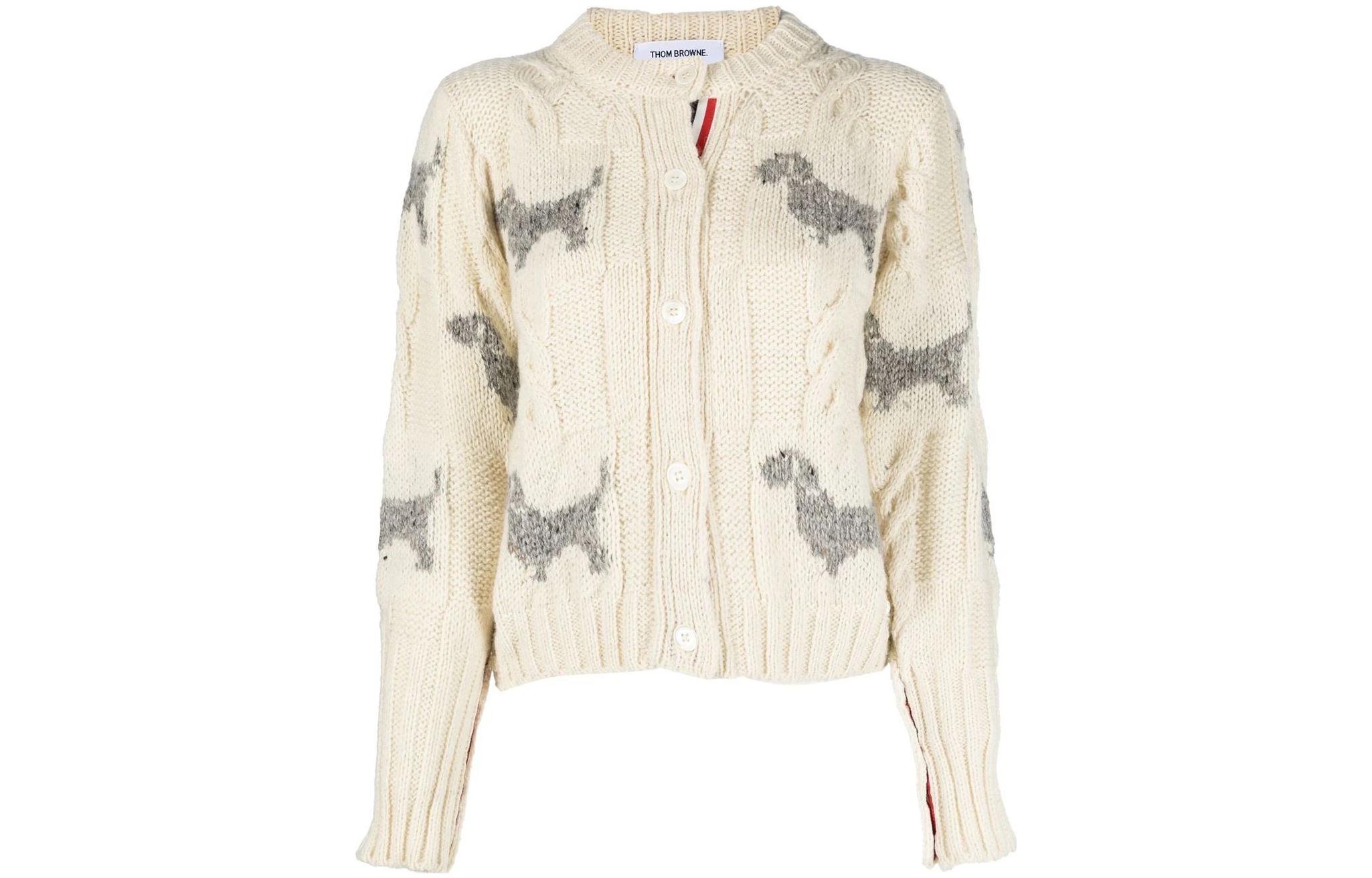 Order (W) 톰브라운 헥터 체크 크루넥 가디건 스웨터 여성용 화이트 FKC542A-Y1506-100