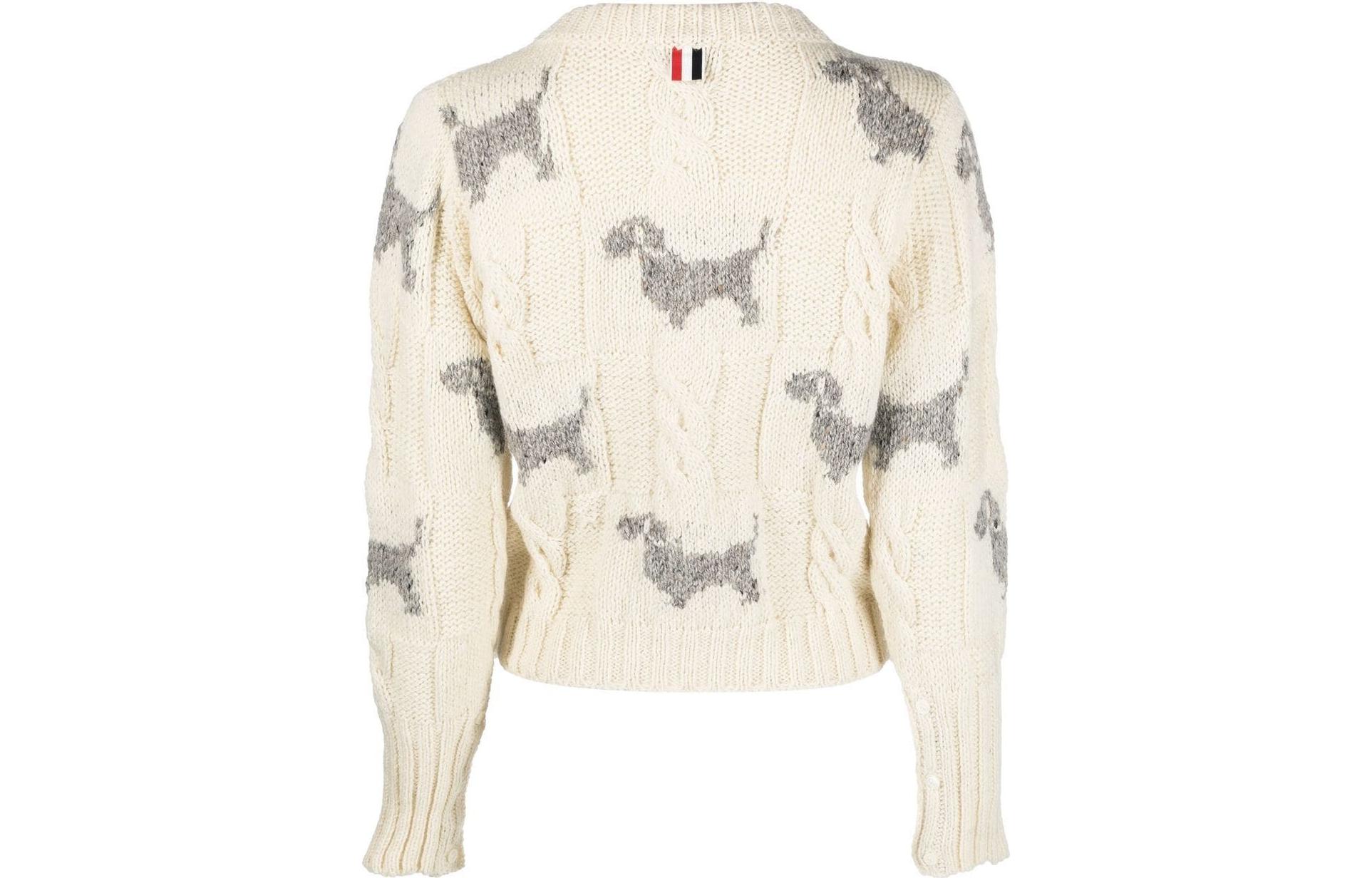 Lookbook (W) 톰브라운 헥터 체크 크루넥 가디건 스웨터 여성용 화이트 FKC542A-Y1506-100