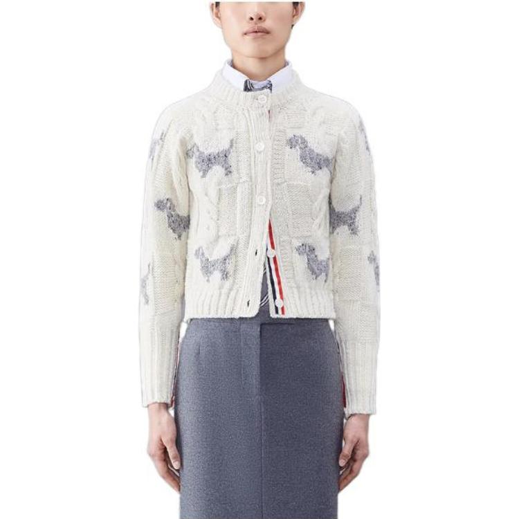 Purchase (W) 톰브라운 헥터 체크 크루넥 가디건 스웨터 여성용 화이트 FKC542A-Y1506-100