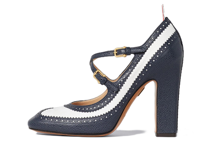 (W) Thom Browne High Heel 'Navy Pebble Grain Leather'