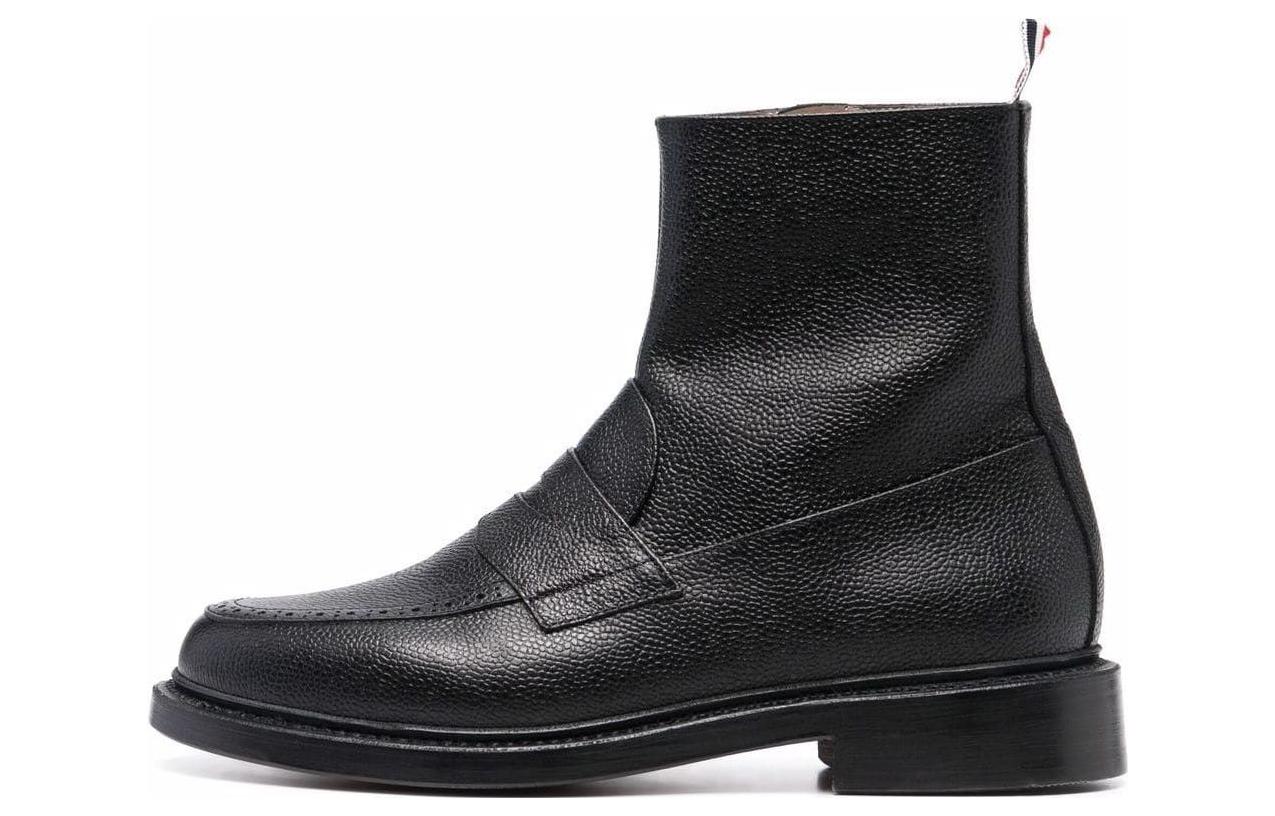Buy THOM BROWNE 皮革 英倫風簡約粗跟 短靴 女款 黑色