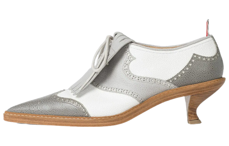 (W) Thom Browne Leather Lace-Up 'Grey White Block Heel'