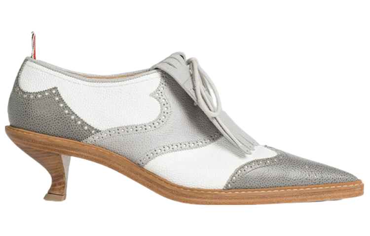 (W) Thom Browne Leather Lace-Up 'Grey White Block Heel' 圖 2