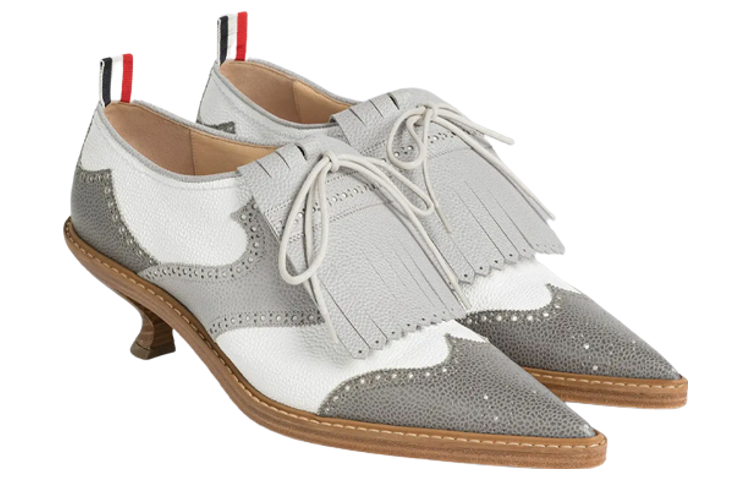 (W) Thom Browne Leather Lace-Up 'Grey White Block Heel' 圖 3