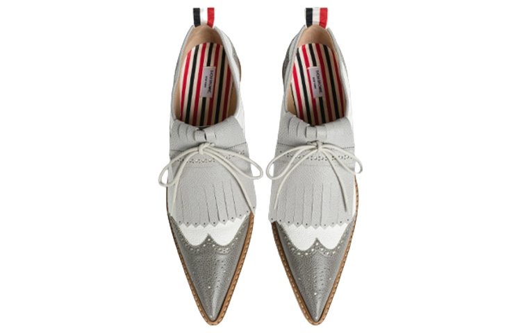 (W) Thom Browne Leather Lace-Up 'Grey White Block Heel' 圖 4