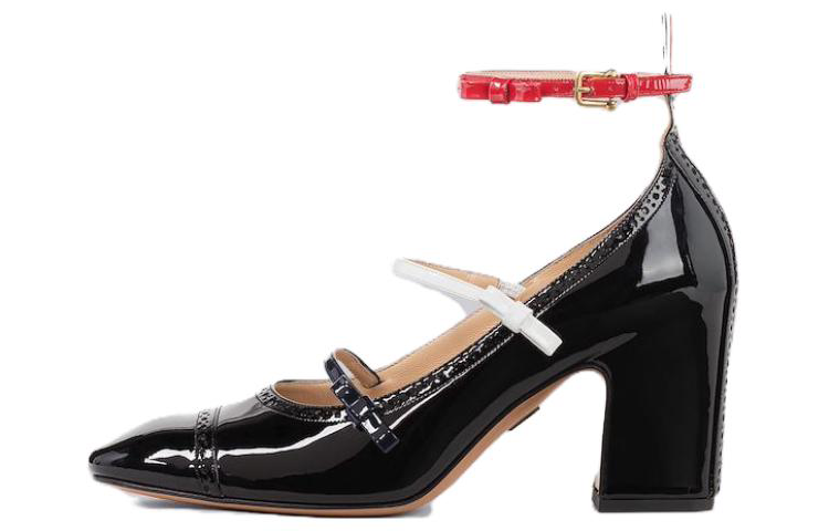 (Women) Thom Browne Leather Round Toe Slip-On Block Heel 'Black' FFH258A00216001