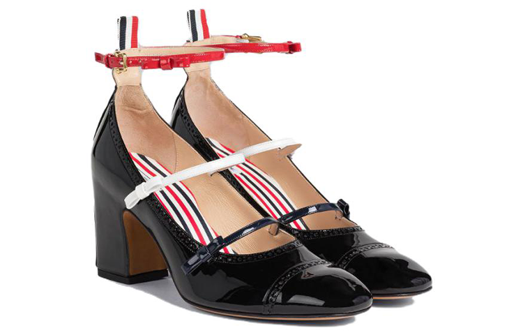 Order (Women) Thom Browne Leather Round Toe Slip-On Block Heel 'Black' FFH258A00216001