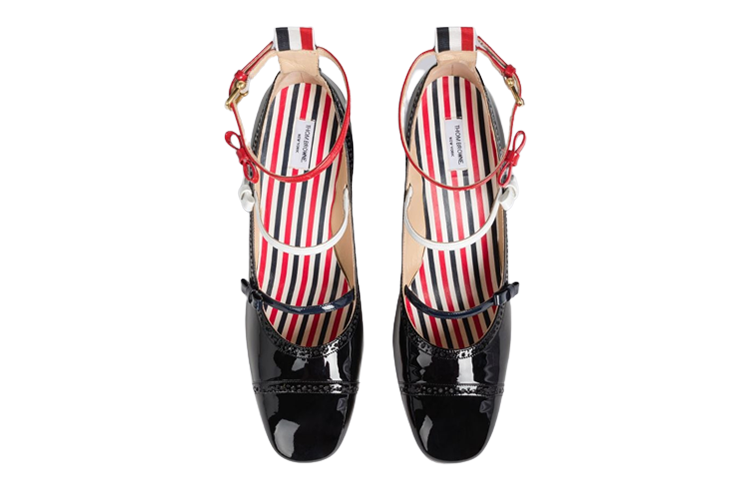 Lookbook (Women) Thom Browne Leather Round Toe Slip-On Block Heel 'Black' FFH258A00216001