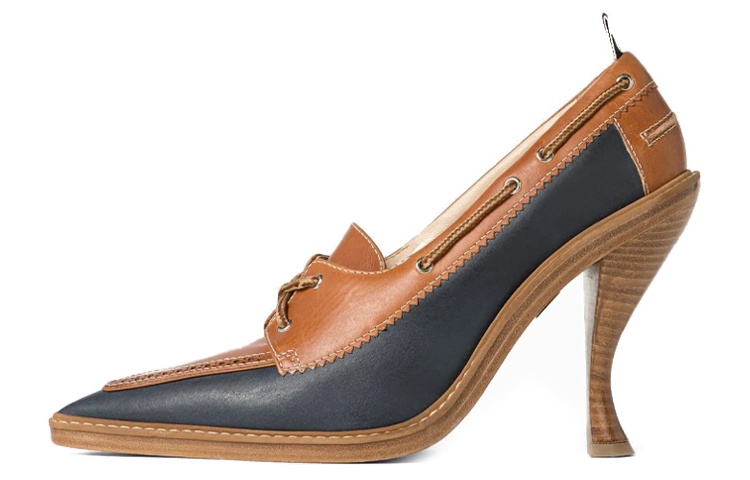 Buy THOM BROWNE 真皮 瓦切塔套穿 粗跟 帆船鞋 女款 棕色