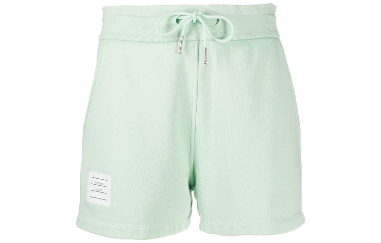 (Women) Thom Browne Light Green Mid-Rise Cotton Shorts with Logo Pattern FJQ051B-03377-350