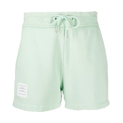 (Women) Thom Browne Light Green Mid-Rise Cotton Shorts with Logo Pattern FJQ051B-03377-350