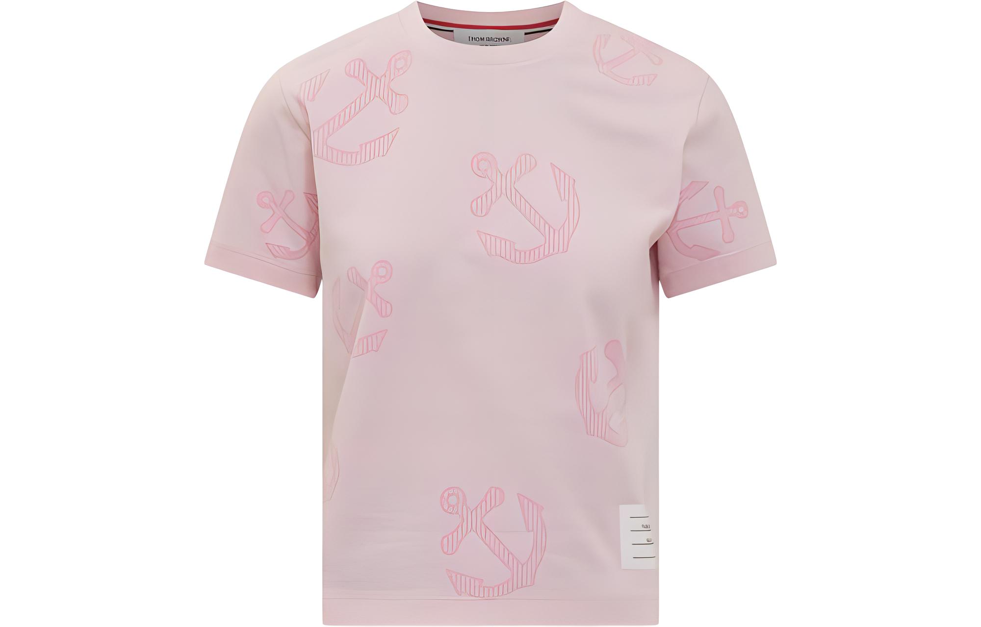 (Women) THOM BROWNE Logo All-Over Print Pink T-Shirt . FJS146A-01454-680