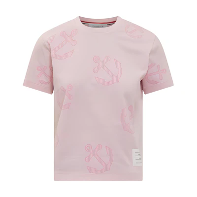 (Women) THOM BROWNE Logo All-Over Print Pink T-Shirt . FJS146A-01454-680