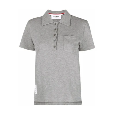 (Women) THOM BROWNE Logo Solid Color Pocket Polo Shirt - Grey. FJP050A-00050-055