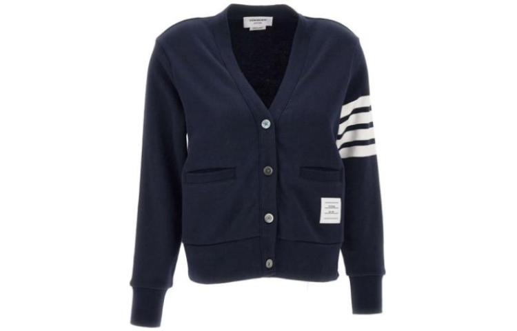 (Women) Thom Browne Logo Striped Knit Cardigan Jacket - Navy Blue. FJT069A-00535-415