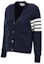 Lookbook (Women) Thom Browne Logo Striped Knit Cardigan Jacket - Navy Blue. FJT069A-00535-415